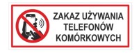 tabliczka informacyjna - zakaz uŻywania telefonÓw komÓrkowych |biaŁa| |pvc| (21x8cm)