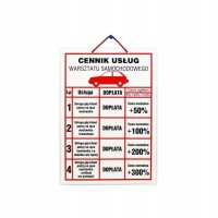 tabliczka informacyjna - cennik warsztatu samochodowego |biaŁa| |pvc| (21.6x30.3cm)